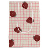 Watercolor Strawberries on Pink Grid- Valentine Mittlere Geschenktüte (Rückseite)