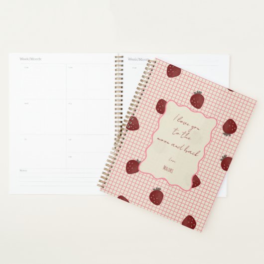 Watercolor Strawberries on Pink Grid- Valentine Planer (Anzeige)