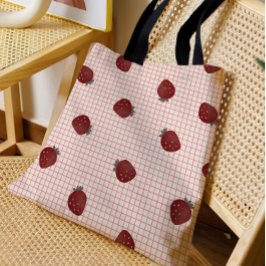 Watercolor Strawberries on Pink Grid - Valentine Tasche