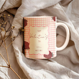 Watercolor Strawberries on Pink Grid- Valentine Zweifarbige Tasse