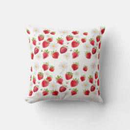Watercolor Strawberry and Daisy Floral Pattern Kissen