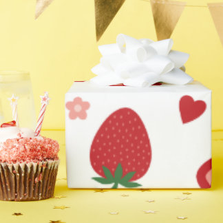 Watercolor Strawberry and Heart Wrapping Paper Geschenkpapier