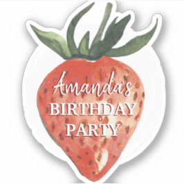 Watercolor Strawberry Birthday Party Aufkleber