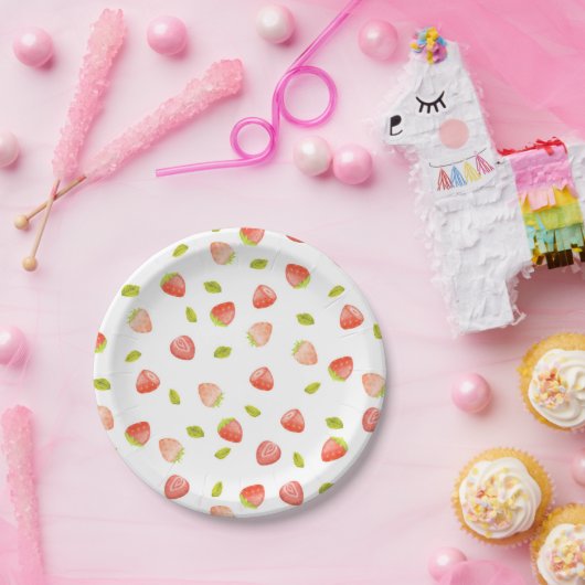 Watercolor Strawberry Birthday Party Pappteller (Party)