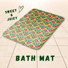 Watercolor Strawberry Blueberry Pattern on Yellow  Badematte