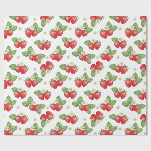 Watercolor Strawberry Fruit and Flowers  Geschenkpapier (Flach)