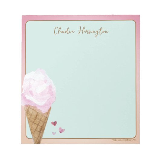 Watercolor Strawberry Ice Cream Mint Green Notizblock (Vorderseite)