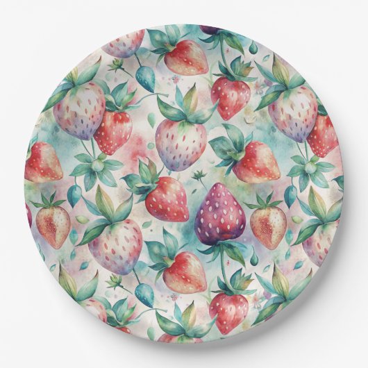 Watercolor Strawberry Pappteller (Vorderseite)