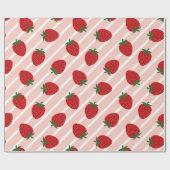 Watercolor Strawberry Pattern Wrapping Paper Geschenkpapier (Flach)