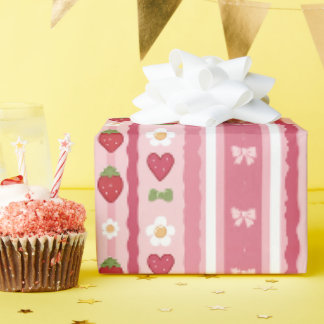 Watercolor Strawberry Pattern Wrapping Paper Geschenkpapier