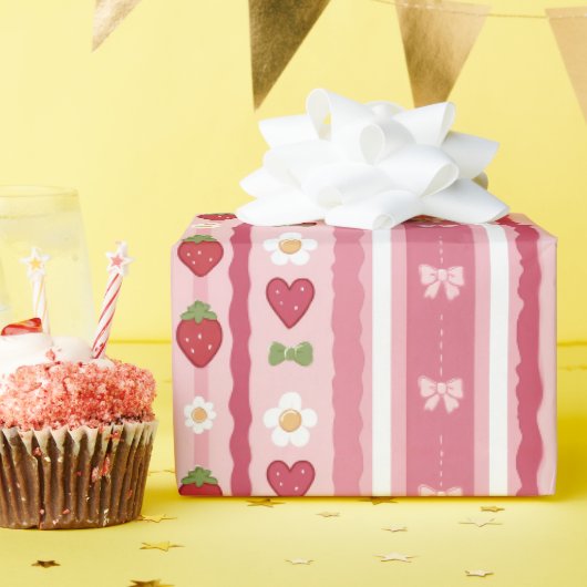 Watercolor Strawberry Pattern Wrapping Paper Geschenkpapier (Geburtstagsparty)
