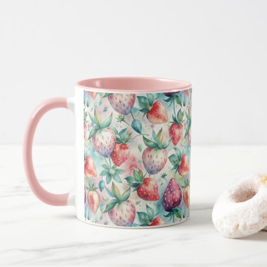 Watercolor Strawberry Tasse (Mit Donut)