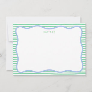 Watercolor-Streifen, Blau Grüne Personalisierte Fl Mitteilungskarte
