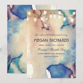 Watercolor String Lights Beach Geburtstagsparty Einladung