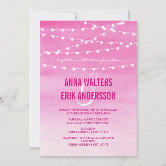 Watercolor String Lights Hochzeit Einladung (Vorderseite)