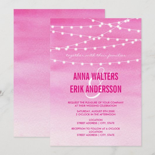 Watercolor String Lights Hochzeit Einladung (Vorne/Hinten)