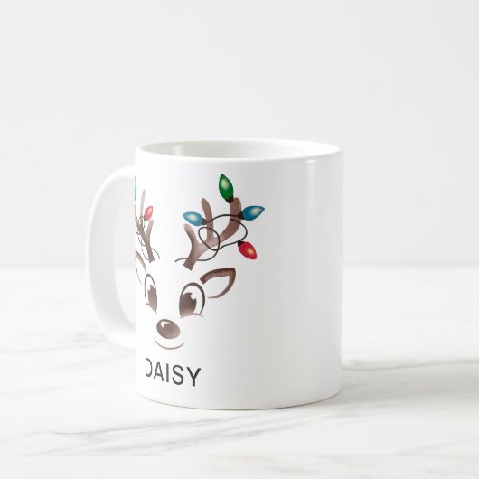 Watercolor String Lights Reindeer Custom Name Kaffeetasse (Vorderseite Links)