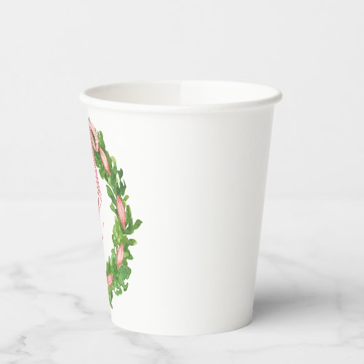 Watercolor Strip Bow Wreath Christmas Monogram Pappbecher (Links)