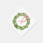 Watercolor Strip Bow Wreath Christmas Monogram Serviette (Ecke)
