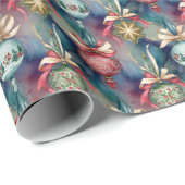 Watercolor Style Christmas Tree Ornaments Pattern Geschenkpapier (Rolleneckpunkt)