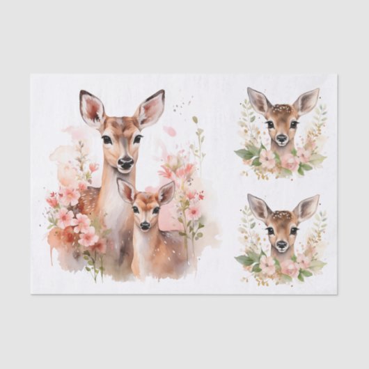 Watercolor Style Illustration of a Doe & Fawns Seidenpapier (Vorderseite)