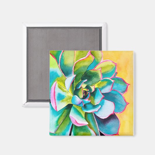 Watercolor succulent botanical magnet (Vorderseite/Rückseite)
