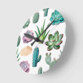 Watercolor Succulent Cactus Pattern Runde Wanduhr (Winkel)