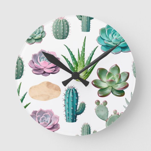 Watercolor Succulent Cactus Pattern Runde Wanduhr (Vorderseite)