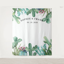 Watercolor Succulent Cactus Wedding Background Wandteppich