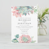 Watercolor Succulent Coastal Wedding Invitation Einladung (Stehend Vorderseite)