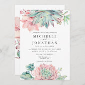 Watercolor Succulent Coastal Wedding Invitation Einladung (Vorne/Hinten)