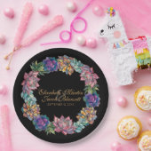 Watercolor Succulent Wreath Black Wedding Pappteller (Party)