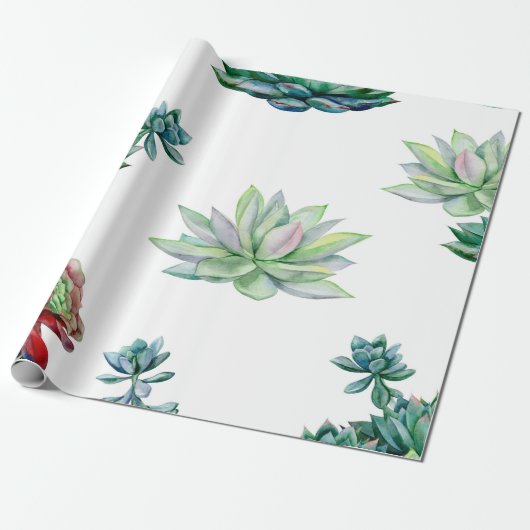 Watercolor succulents seamless pattern, echeveria  geschenkpapier (Ungerollt)