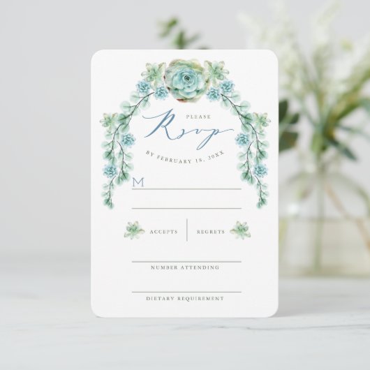 Watercolor Succules Garden Wedding RSVP Card (Stehend Vorderseite)
