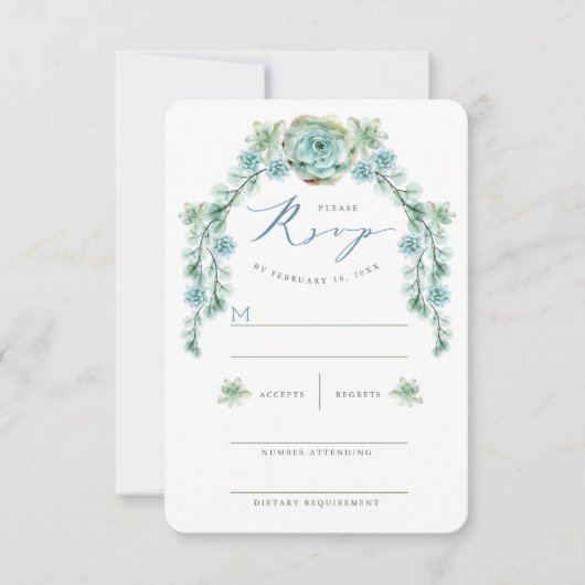Watercolor Succules Garden Wedding RSVP Card (Vorderseite)