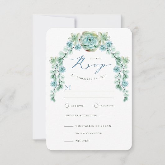 Watercolor Succules Garden Wedding RSVP Card Karte (Vorderseite)
