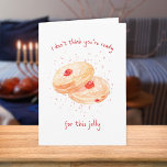 Watercolor Sufganiyot Jelly Donut Funny Hanukkah Feiertagskarte<br><div class="desc">Suchen Sie eine Hanukkah-Karte so einzigartig wie Ihre Feiern? Dieses spielerische sufganiyot Design ist ein Fest für die Augen und den Geist! Mit handgemalten Wasserfarbengelben und der witzigen Phrase "Ich glaube nicht, dass du bereit für diesen Gelee bist" ist es die perfekte Mischung aus Spaß und Charme. Der gepunktete Hintergrund...</div>