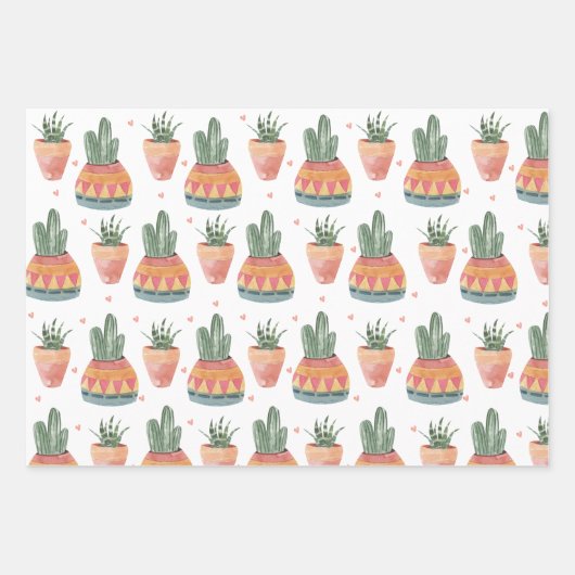 Watercolor Sukkuläres Muster Geschenkpapier Set (Vorderseite)