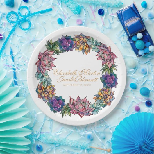 Watercolor Sukkulent Wreath Wedding Pappteller (Party)