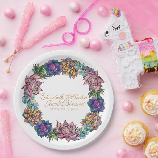 Watercolor Sukkulent Wreath Wedding Pappteller (Party)