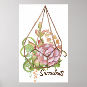 Watercolor-Sukkulenten-Terrarium-Plakat Poster
