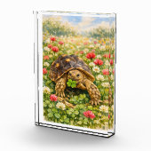 Watercolor Sulcata Tortoise with lucky clover Fotoblock (Rechts)