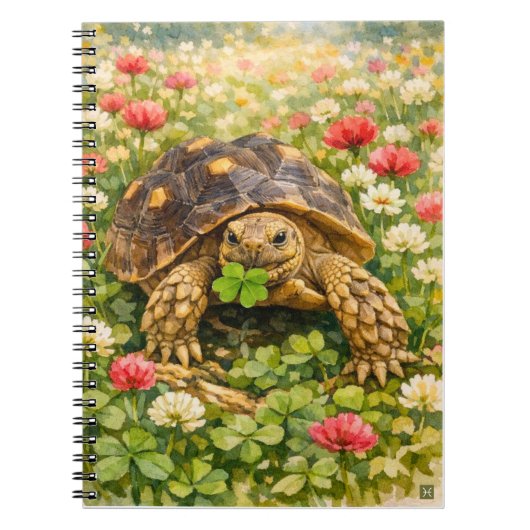 Watercolor Sulcata Tortoise with lucky clover Notizblock (Vorderseite)