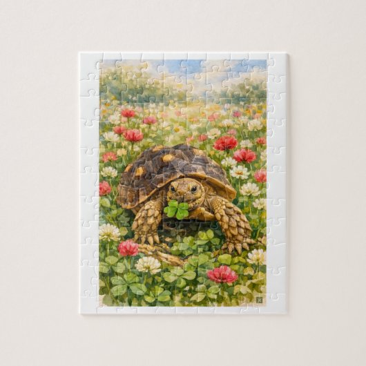 Watercolor Sulcata Tortoise with lucky clover Puzzle (Vertikal)