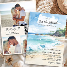 Watercolor Summer Beach Foto Wedding RSVP &