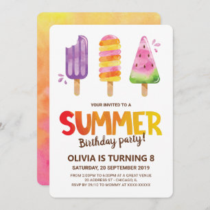 Watercolor Summer Birthday Party Einladung