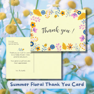 Watercolor Summer Blume Babydusche Danke Postkarte