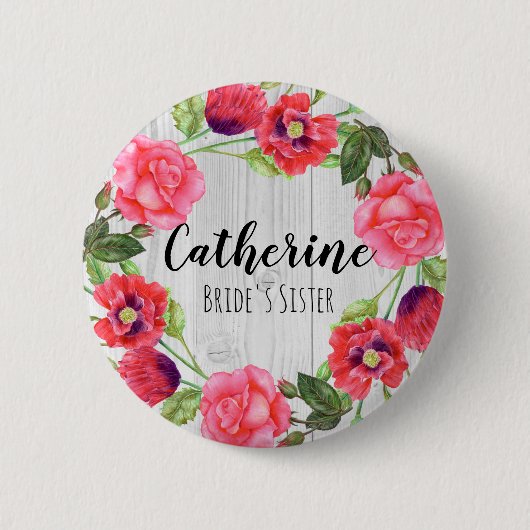 Watercolor Summer Blume Circle Wreath Design Button (Vorderseite)