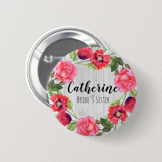 Watercolor Summer Blume Circle Wreath Design Button (Vorne & Hinten)