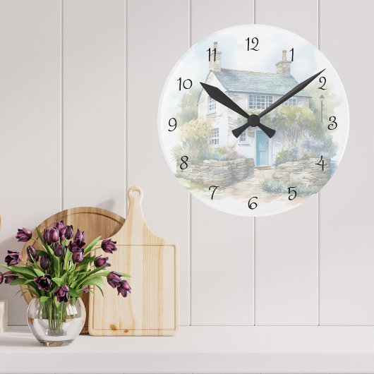 Watercolor Summer English Country Hütte Runde Wanduhr